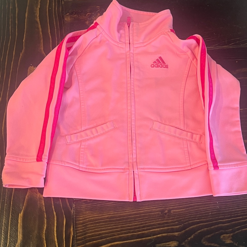 adidas Pink Girls Track Jacket with Contrast Stripes
